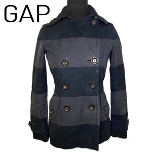 Gap Double Breasted Striped Peacoat Women’s  XS 100% Cotton Hip Length Pea Coat